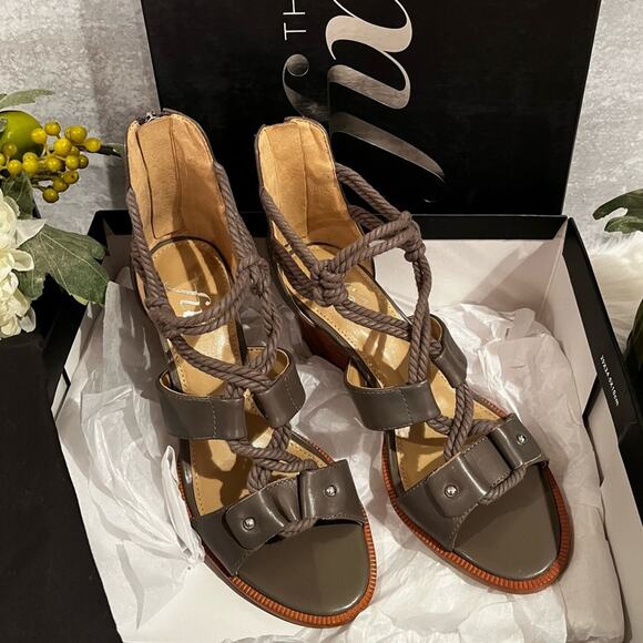 NEW The Fix Jackson Leather Rope Lace Up Block Heel Gladiator Sandals Grey 6 NIB - Picture 11 of 16